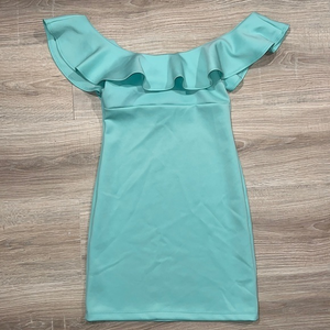 Blue flounce‎ bodycon dress off shoulder